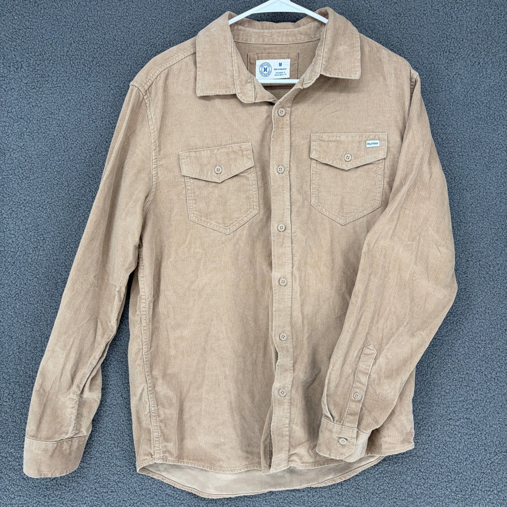 Hurley Mens Tan Corduroy Long Sleeve Button Up Shirt Cotton Size M